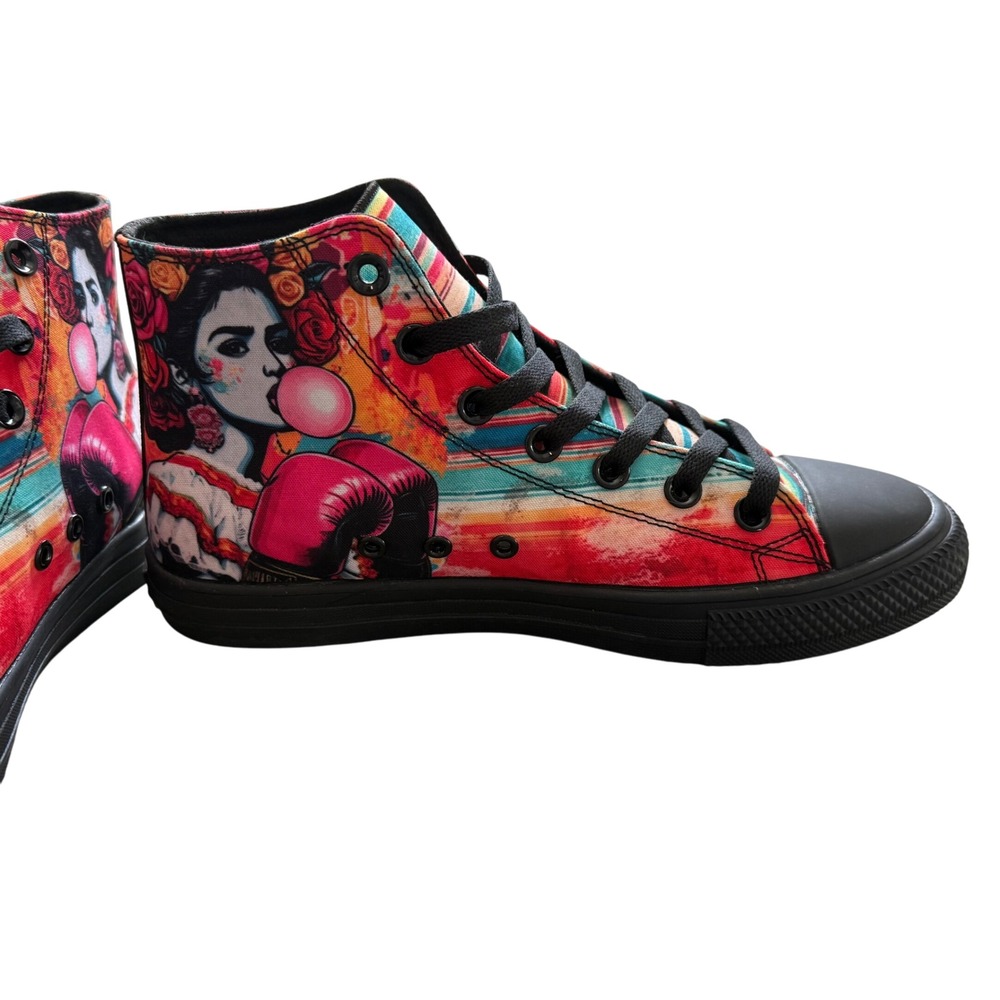 House of Chingasos High Top Sneakers 7.5W / 6M Frida Boxing Serape Print Rare - Picture 5 of 7